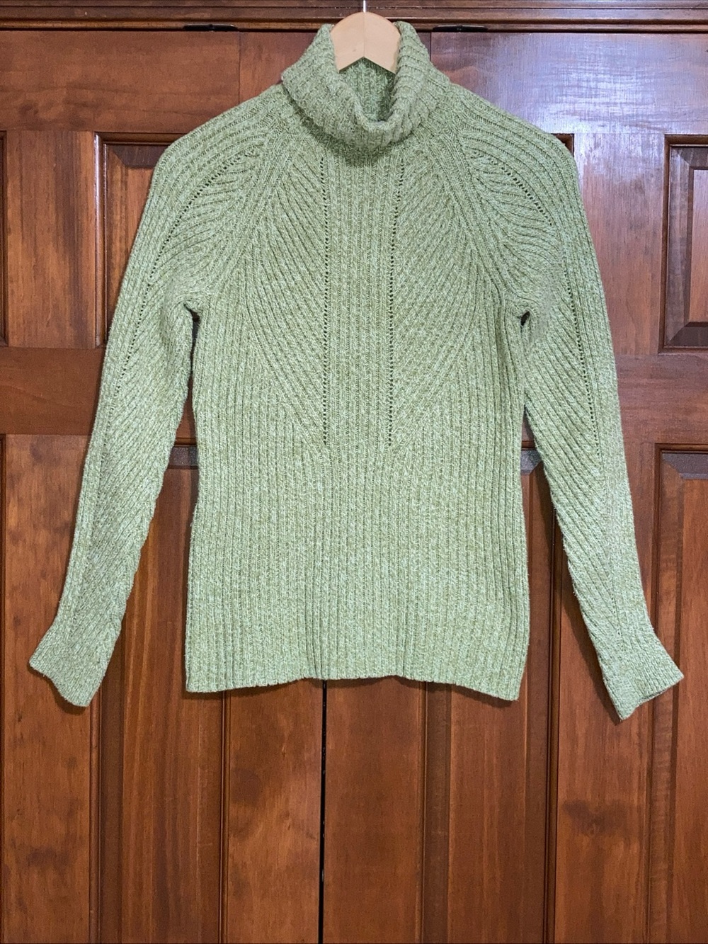 Sundance Ribbed Cable knit Turtleneck Sweater marled Green women’s small